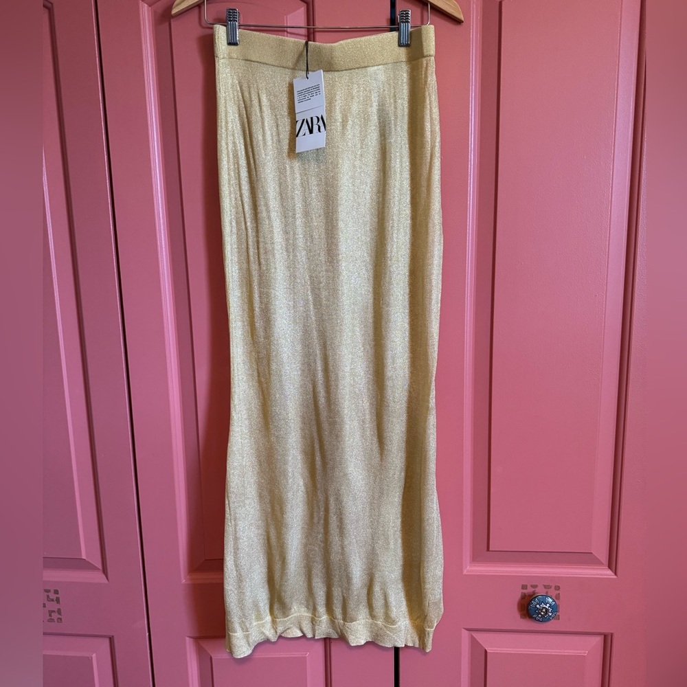Zara Sheer Gold Metallic Skirt NWT